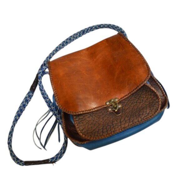 One of a Kind Handmade Leather Boho Crossbody Purse | Artisan Saddle Bag Purse - Picture 3 of 13